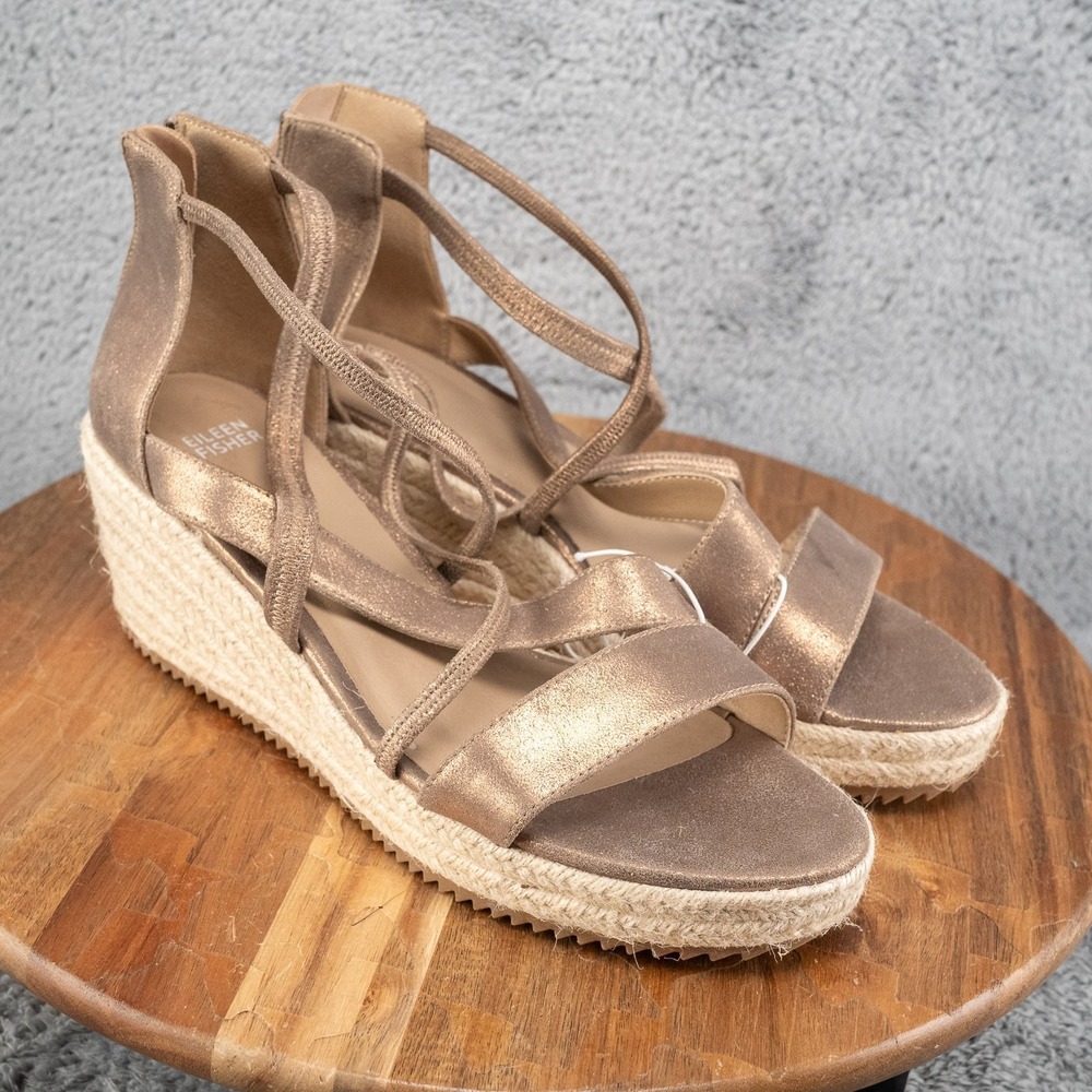 Eileen Fisher Wanda Strappy Leather Wedge Platform Sandal Size 11